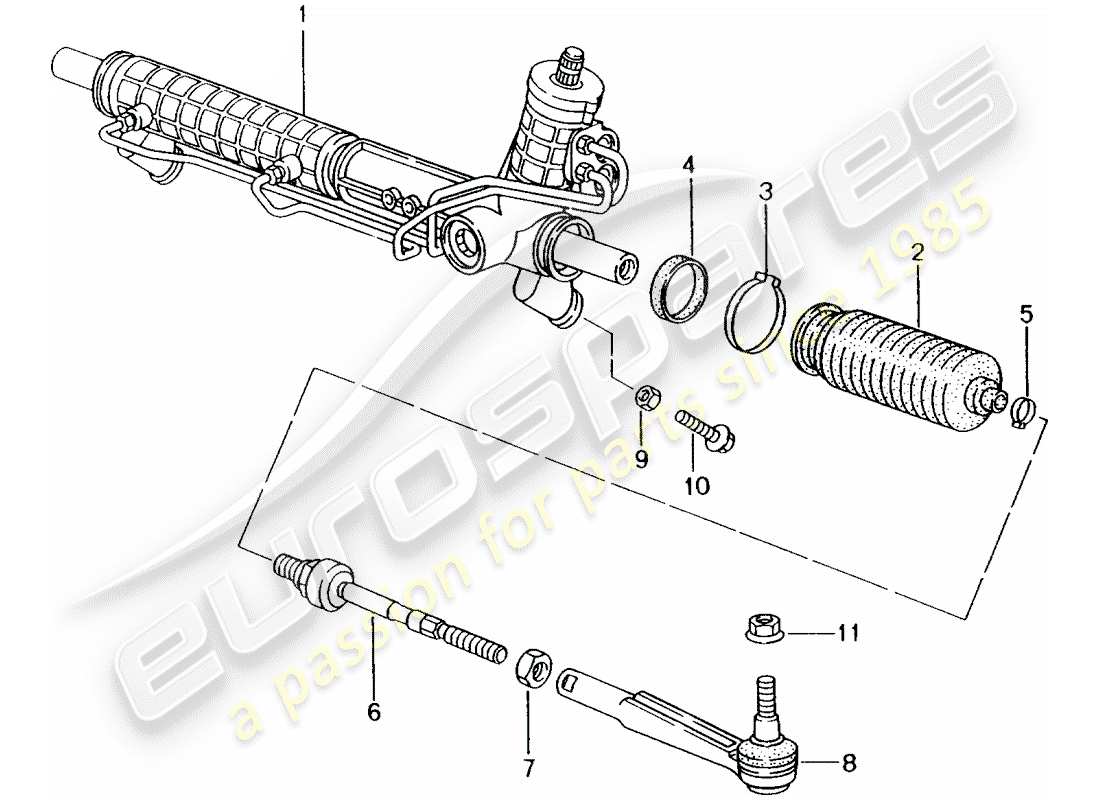 porsche 2004 (996) dirección asistida - engranaje de dirección diagrama de piezas