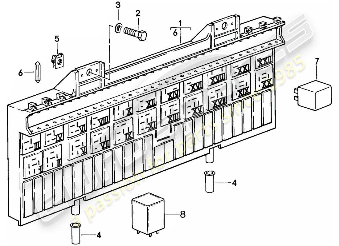 porsche 1978 (928) caja de fusibles/placa de relé - relé - fusible diagrama de piezas