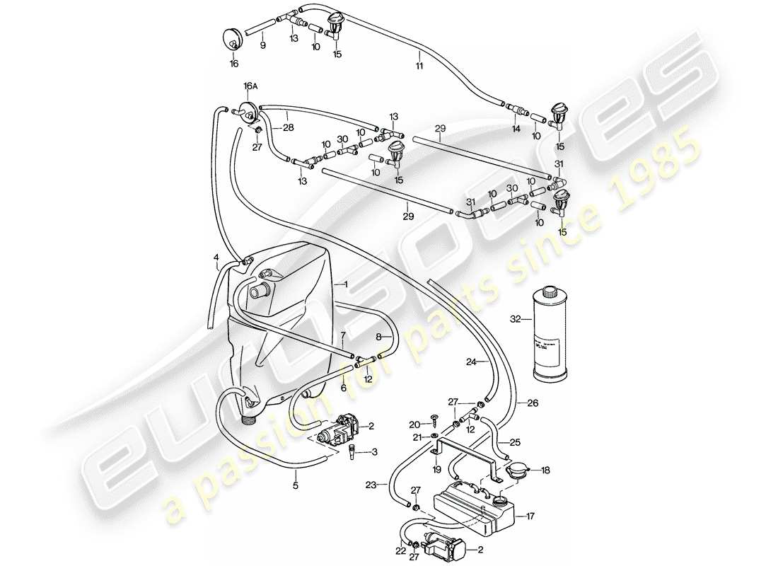 porsche 1981 (928) windshield washer unit diagrama de piezas