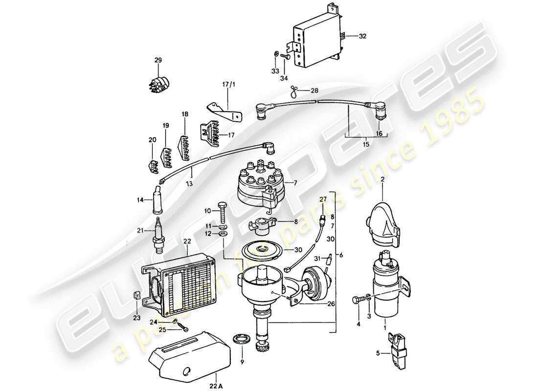 porsche 1981 (928) componentes eléctricos - motor diagrama de piezas