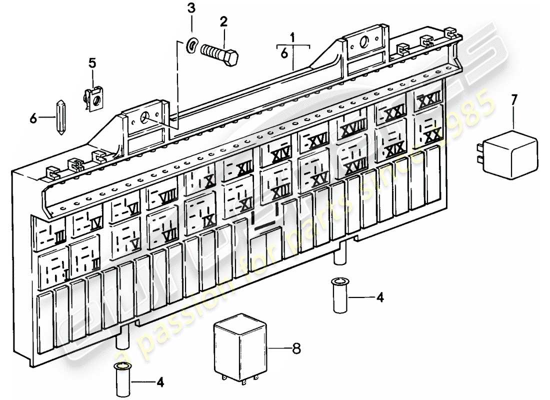 porsche 928 (1982) caja de fusibles/placa de relé - relé - fusible diagrama de piezas