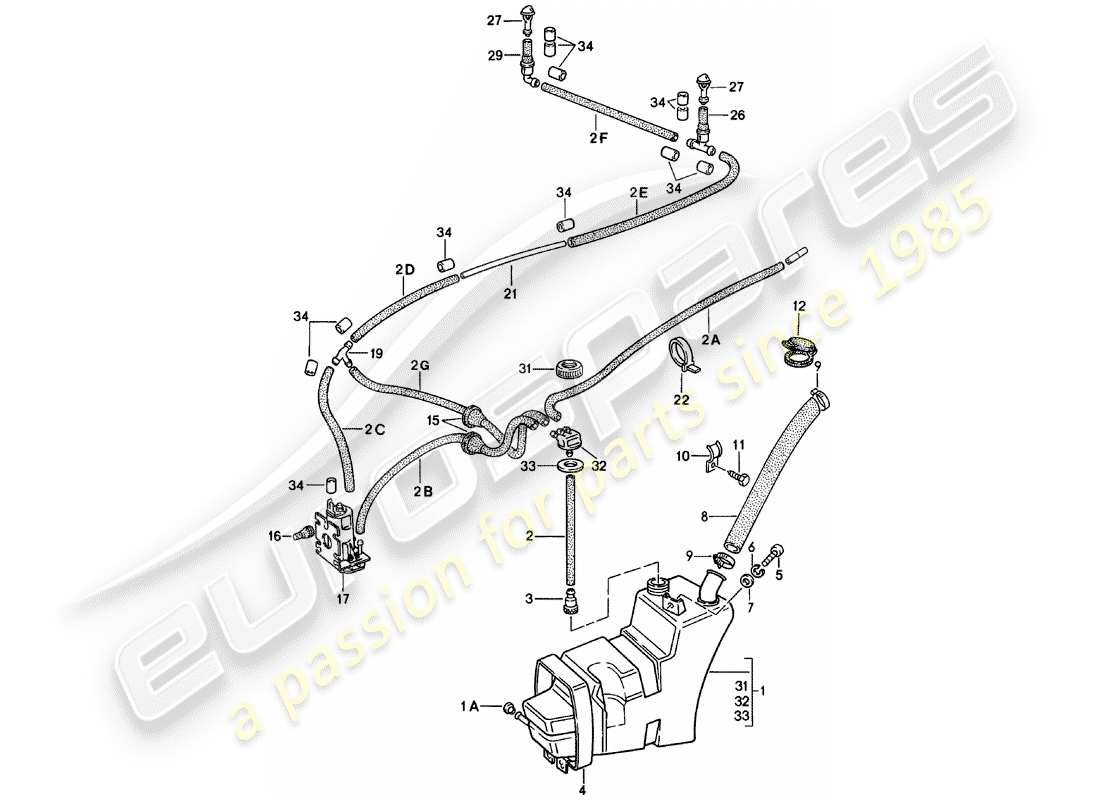 porsche 1981 (911) windshield washer unit diagrama de piezas