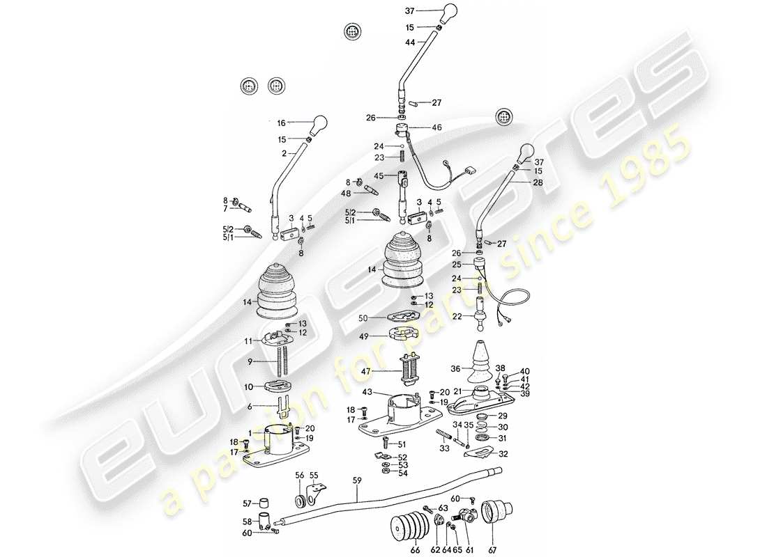 porsche 1977 (911) control de transmisión diagrama de piezas