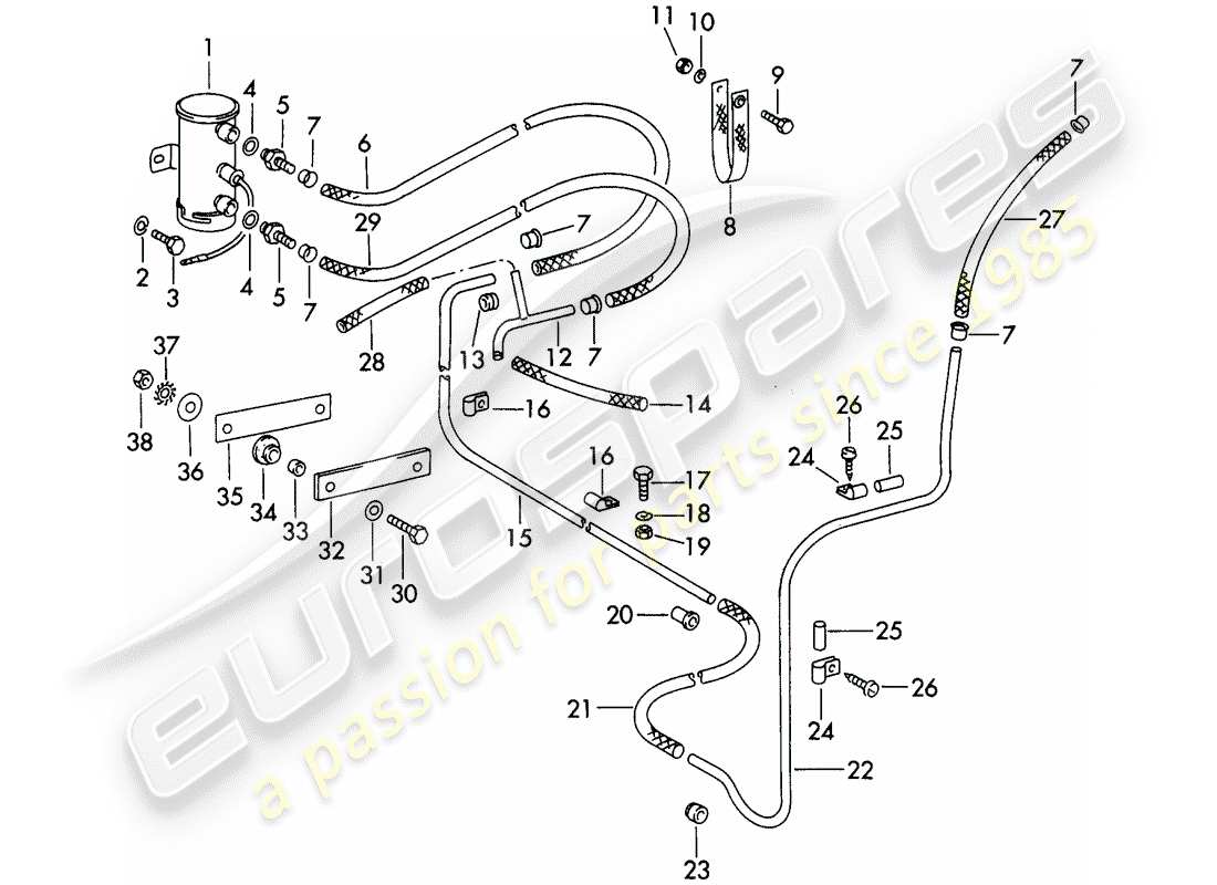 porsche 1964 (356b/356c) bomba de combustible - y - línea de combustible diagrama de piezas