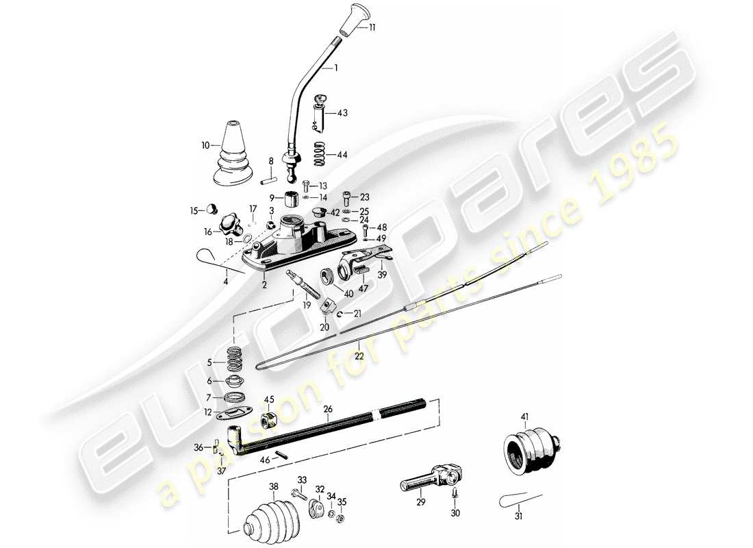 porsche 1961 (356b/356c) control de transmisión diagrama de piezas