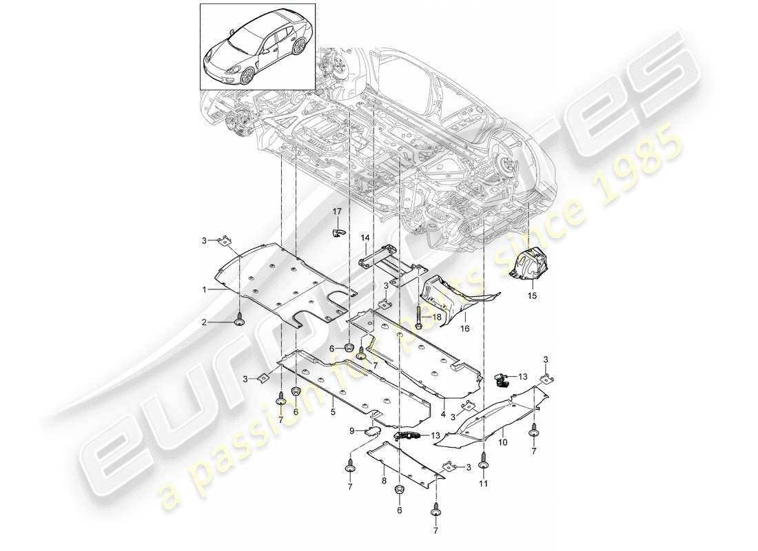 porsche 2014 (panamera 970) diagrama de piezas del revestimiento