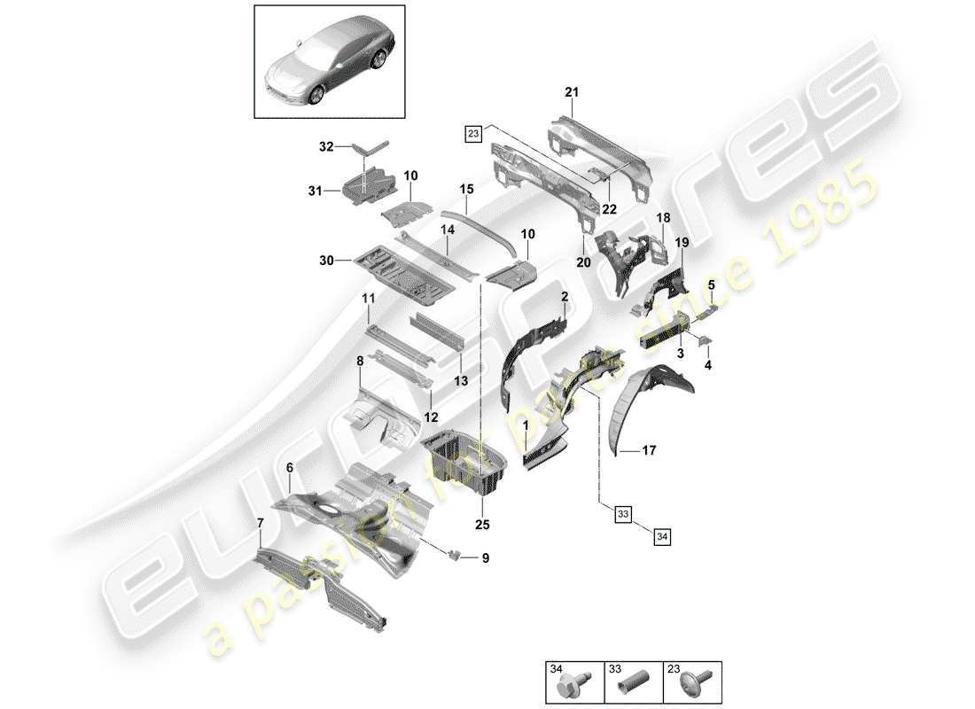 porsche 2018 (panamera 971-1) diagrama de piezas del extremo trasero