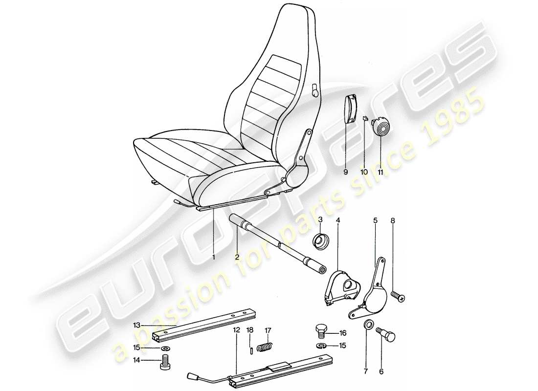 porsche 1976 (911) asiento deportivo - completo diagrama de piezas