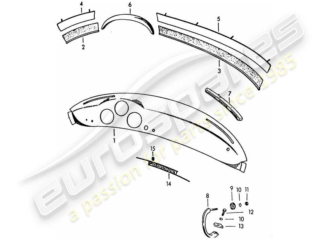 porsche 1954 (356/356a) panel diagrama de piezas