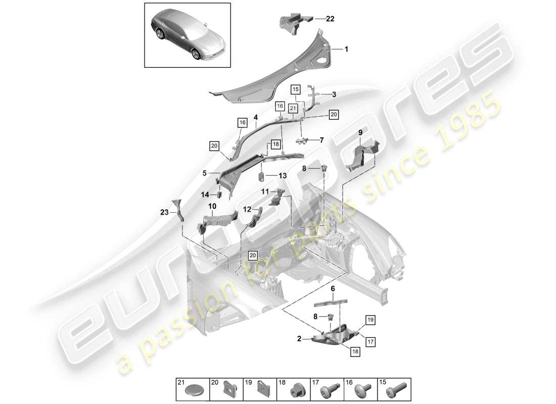 porsche 2019 (panamera 971-1) caja de agua diagrama de piezas