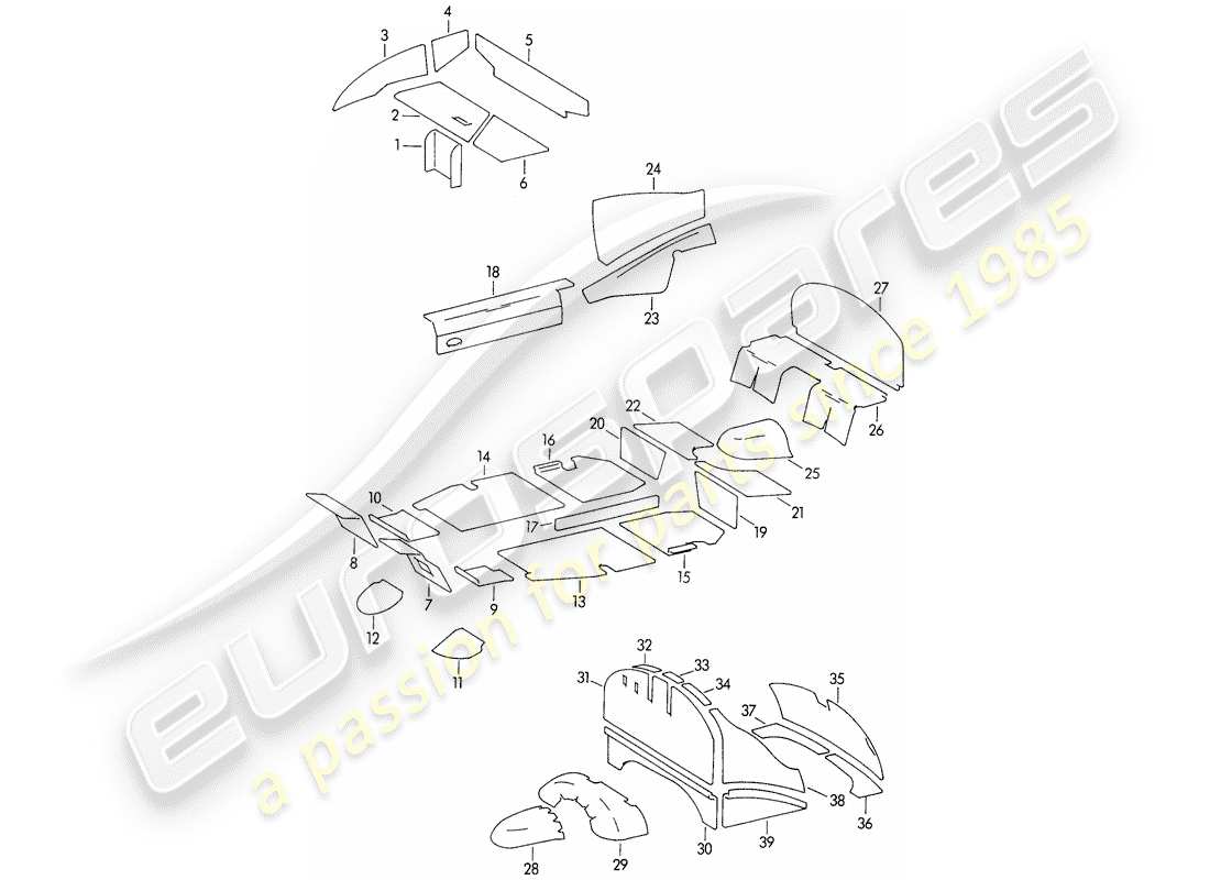 porsche 1954 (356/356a) carcasa del cuerpo - absorbedor de sonido diagrama de piezas