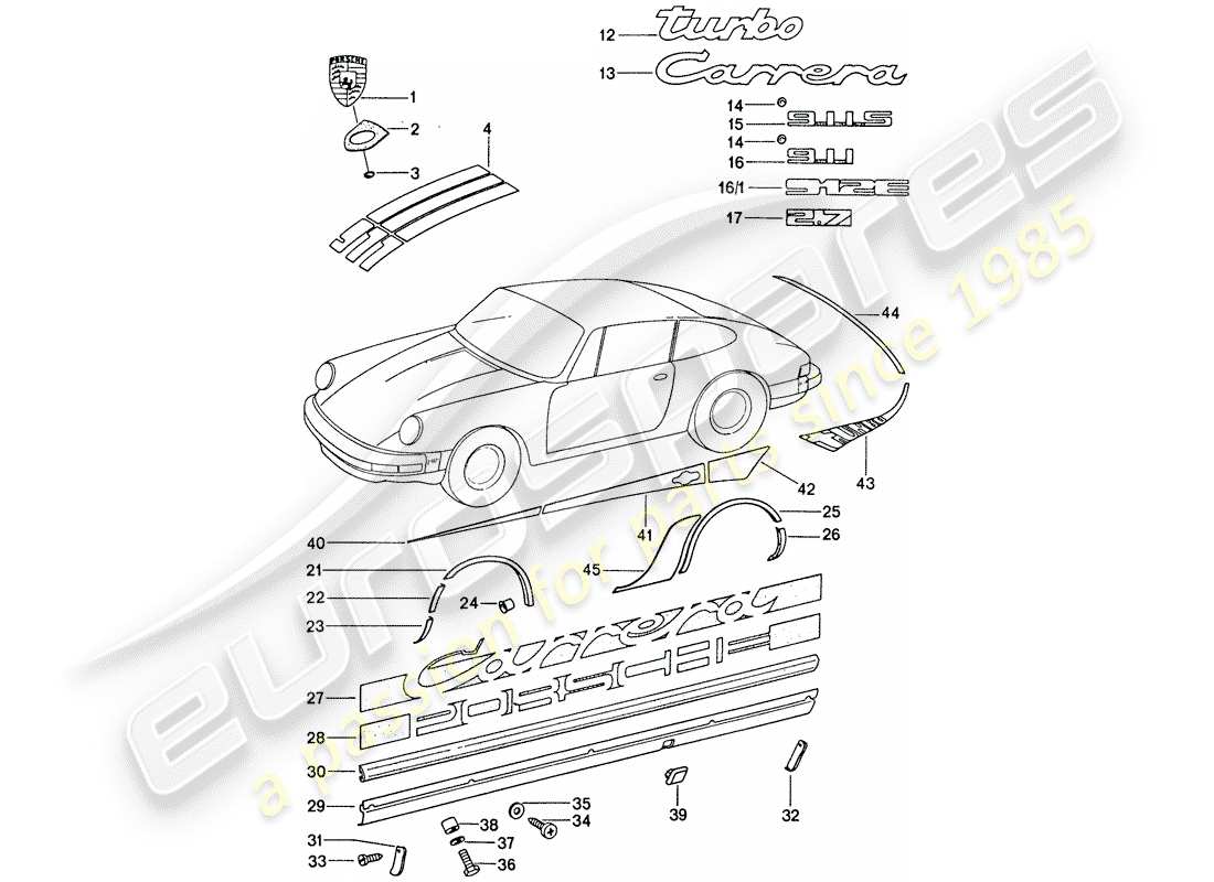 porsche 1977 (911) placas de identificación diagrama de piezas