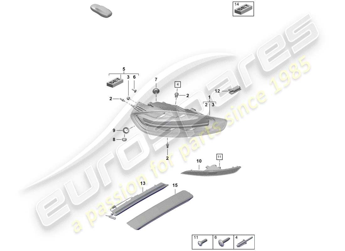 porsche 2019 (718 boxster spyder) diagrama de piezas de la luz trasera