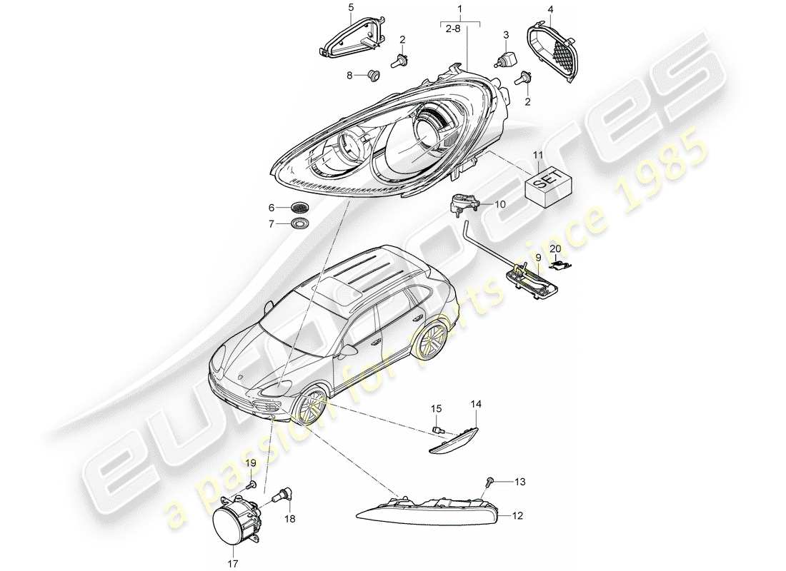 porsche 2016 (cayenne e2 92a) lámpara de cabeza diagrama de piezas