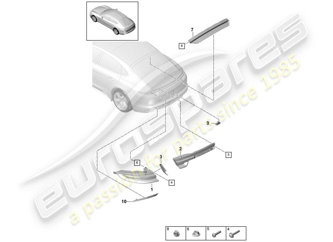 porsche 2017 (panamera 971-1) diagrama de piezas de la luz trasera