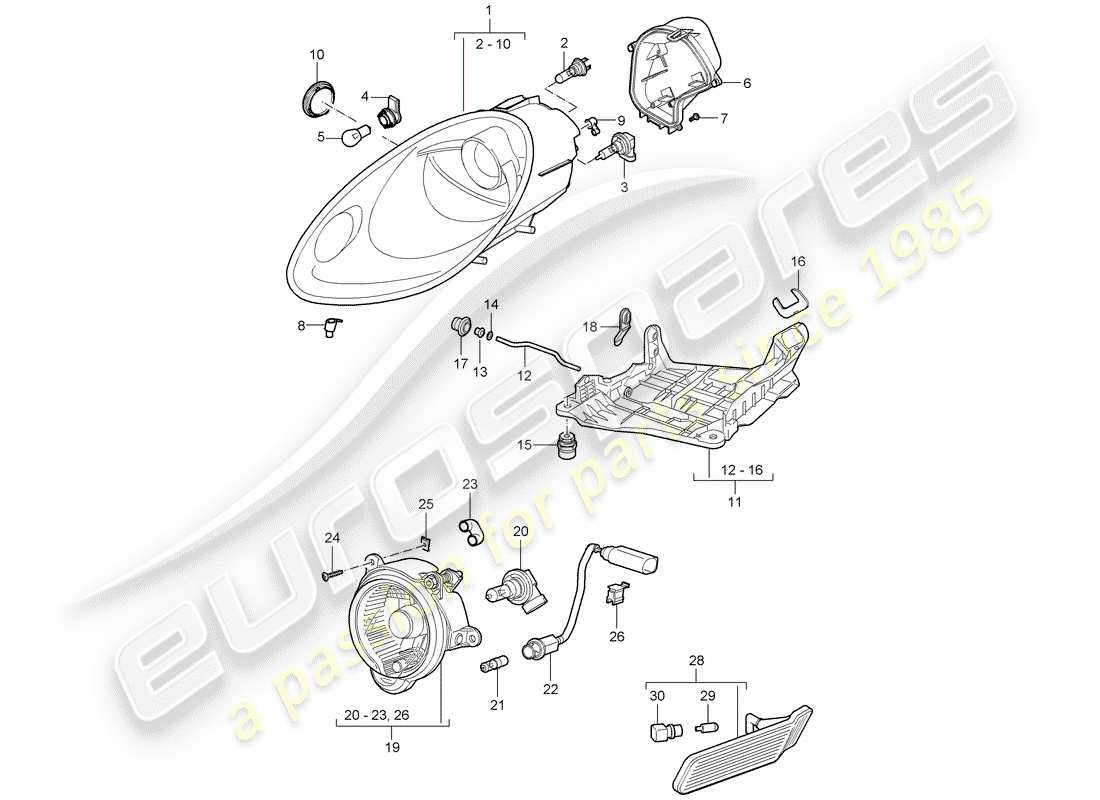 porsche 2007 (987 cayman) diagrama de piezas del faro