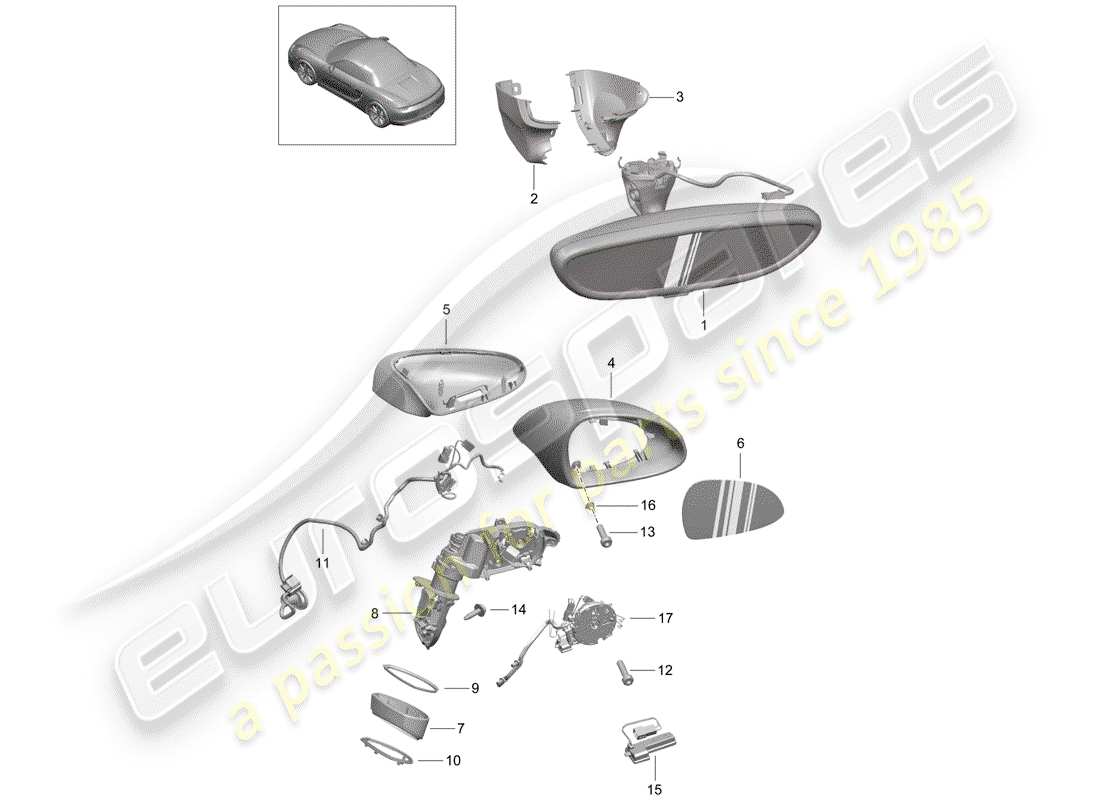 porsche 2016 (981 boxster) espejo retrovisor interior diagrama de piezas