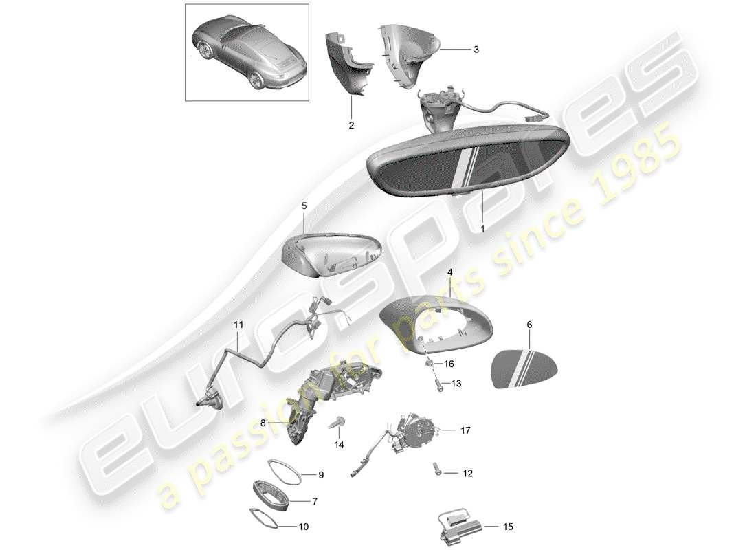 porsche 2012 (991-1) espejo retrovisor interior diagrama de piezas