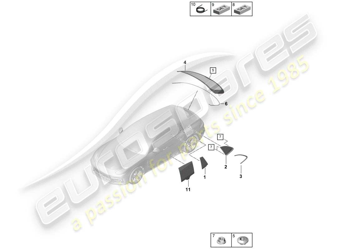 porsche 2020 (panamera 971-1) diagrama de piezas de la ventana lateral