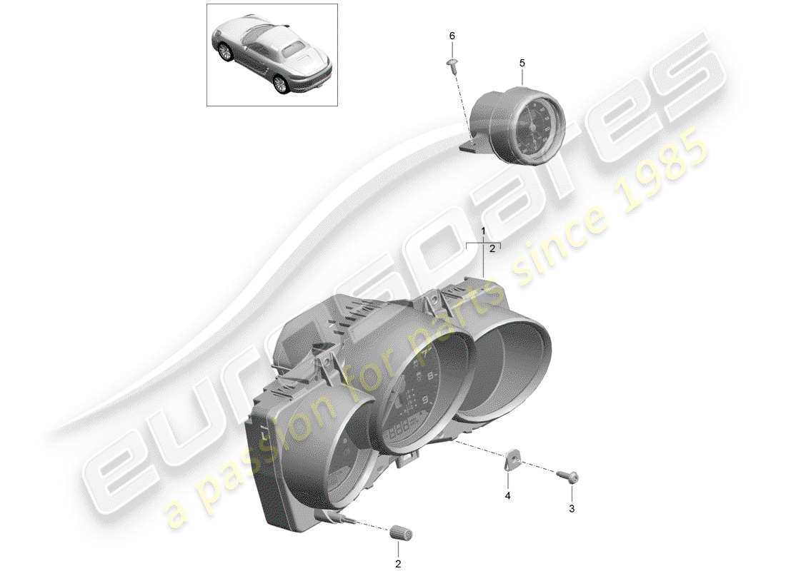 porsche 2020 (718 boxster) diagrama de piezas del grupo de instrumentos