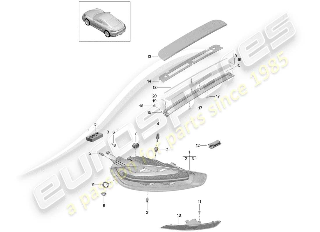 porsche 2017 (718 cayman) diagrama de piezas de la luz trasera
