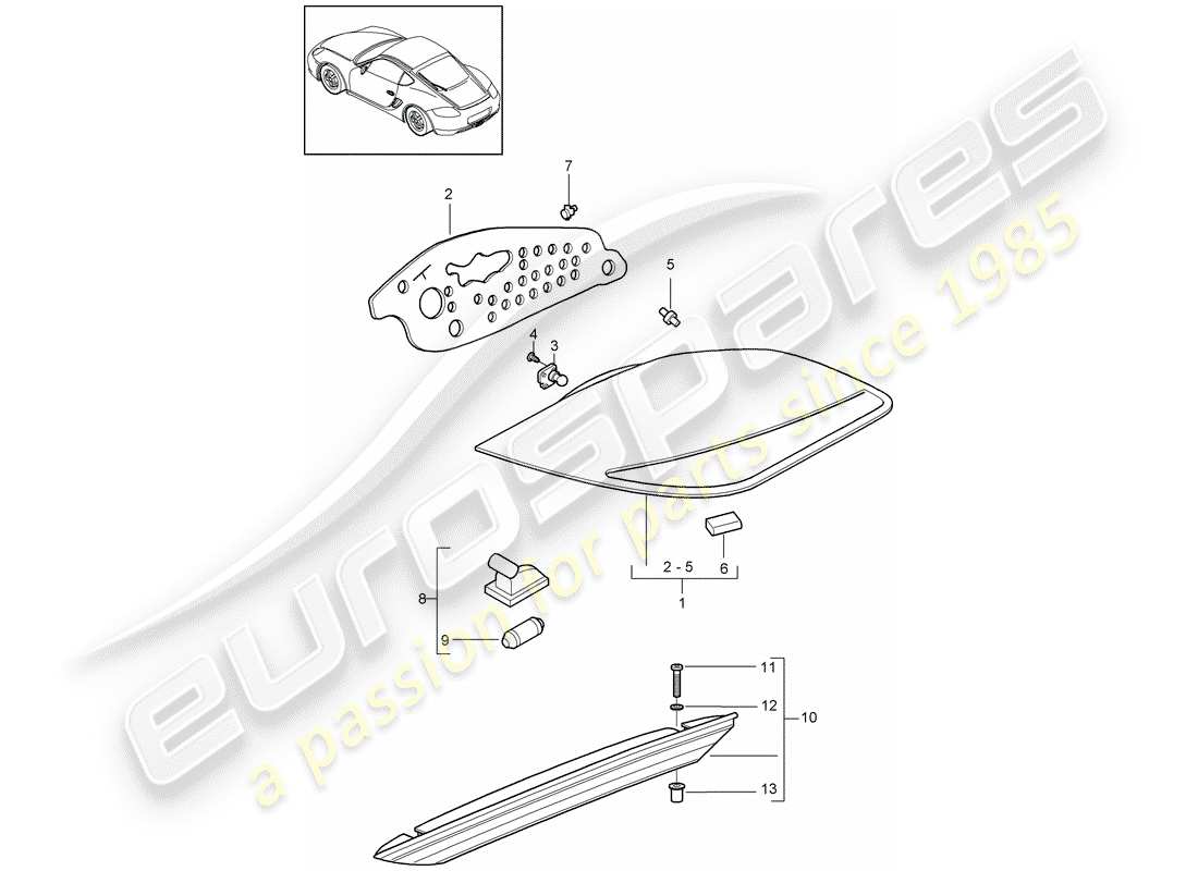 porsche 2012 (987 cayman) diagrama de piezas de la luz trasera