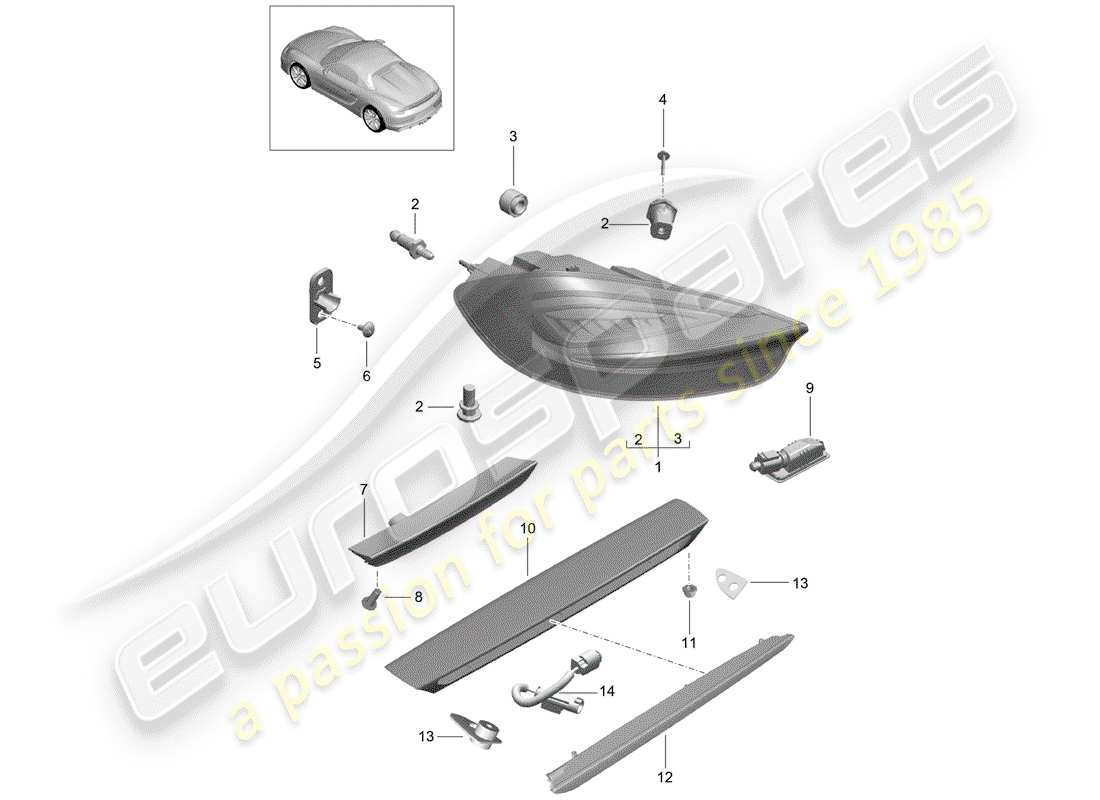 porsche 2016 (981 boxster spyder) diagrama de piezas de la luz trasera