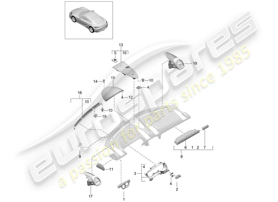 porsche 2020 (718 cayman) accesorios diagrama de piezas