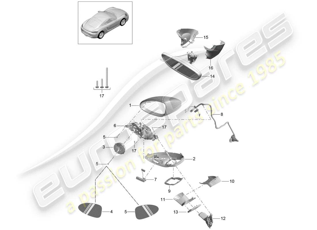 porsche 718 cayman (2020) diagrama de piezas del espejo retrovisor