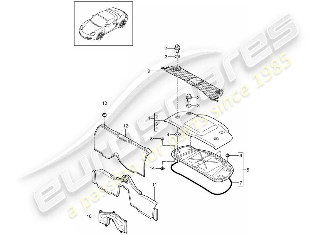 porsche 2009 (987 boxster) adornos diagrama de piezas