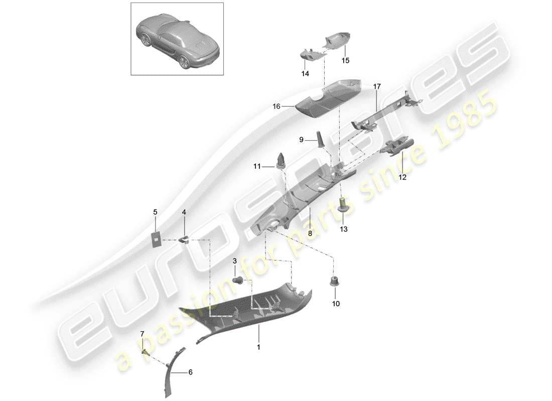 porsche 2016 (981 boxster) un pilar diagrama de piezas