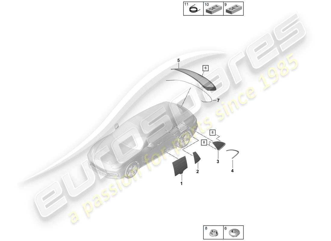 porsche 2017 (panamera 971-1) diagrama de piezas de la ventana lateral