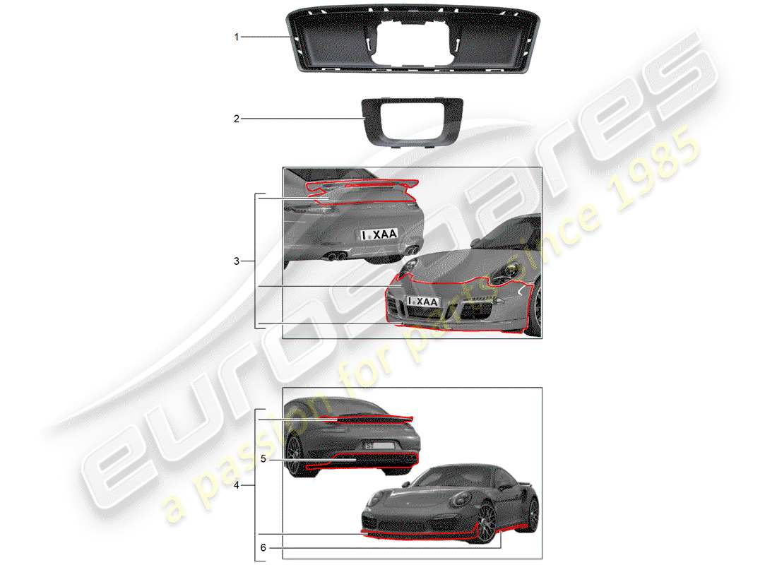 porsche 2017 (tequipment 98x/99x) diagrama de piezas del aerokit