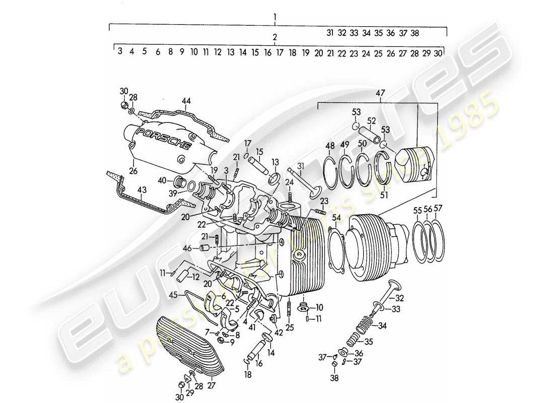 porsche 1954 (356/356a) culata - cilindro con pistones - m 90 501 >> 91 000 diagrama de piezas