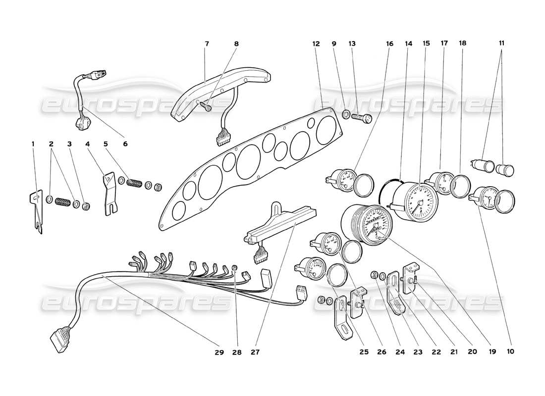 lamborghini diablo sv (1999) diagrama de piezas de instrumentos del tablero