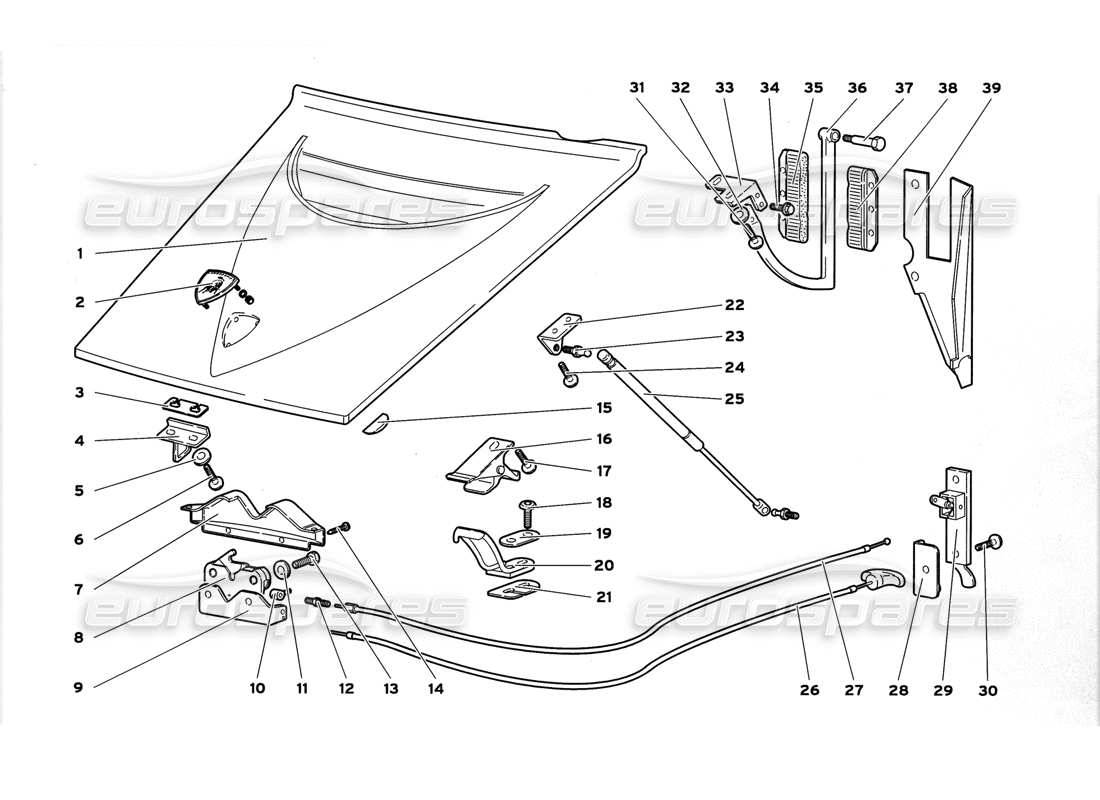 lamborghini diablo gt (1999) capucha delantera diagrama de piezas