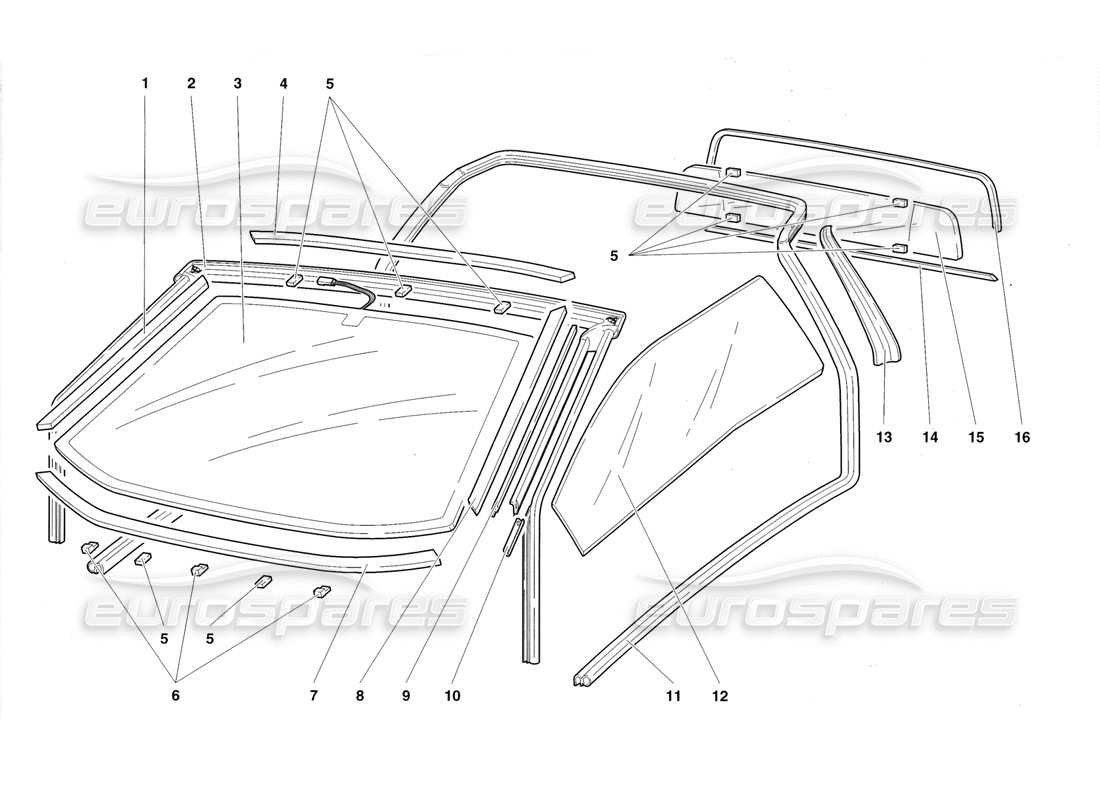 lamborghini diablo roadster (1998) ventanas diagrama de piezas