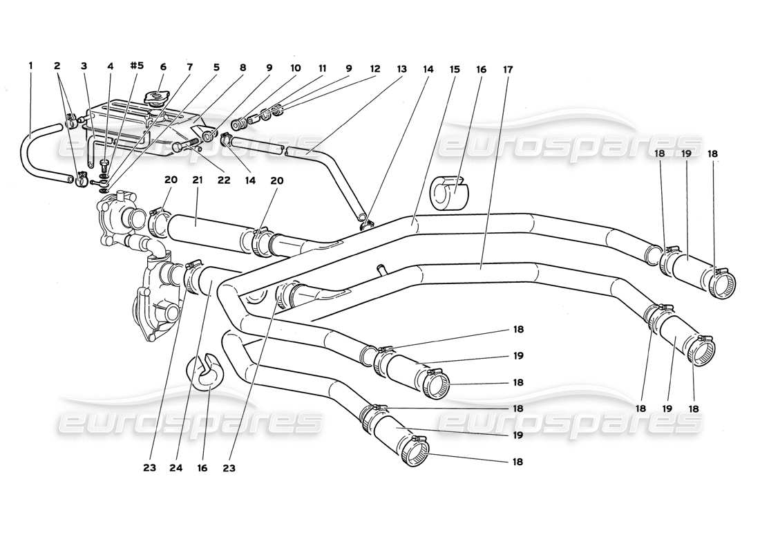 lamborghini diablo gt (1999) sistema de refrigeración por agua diagrama de piezas