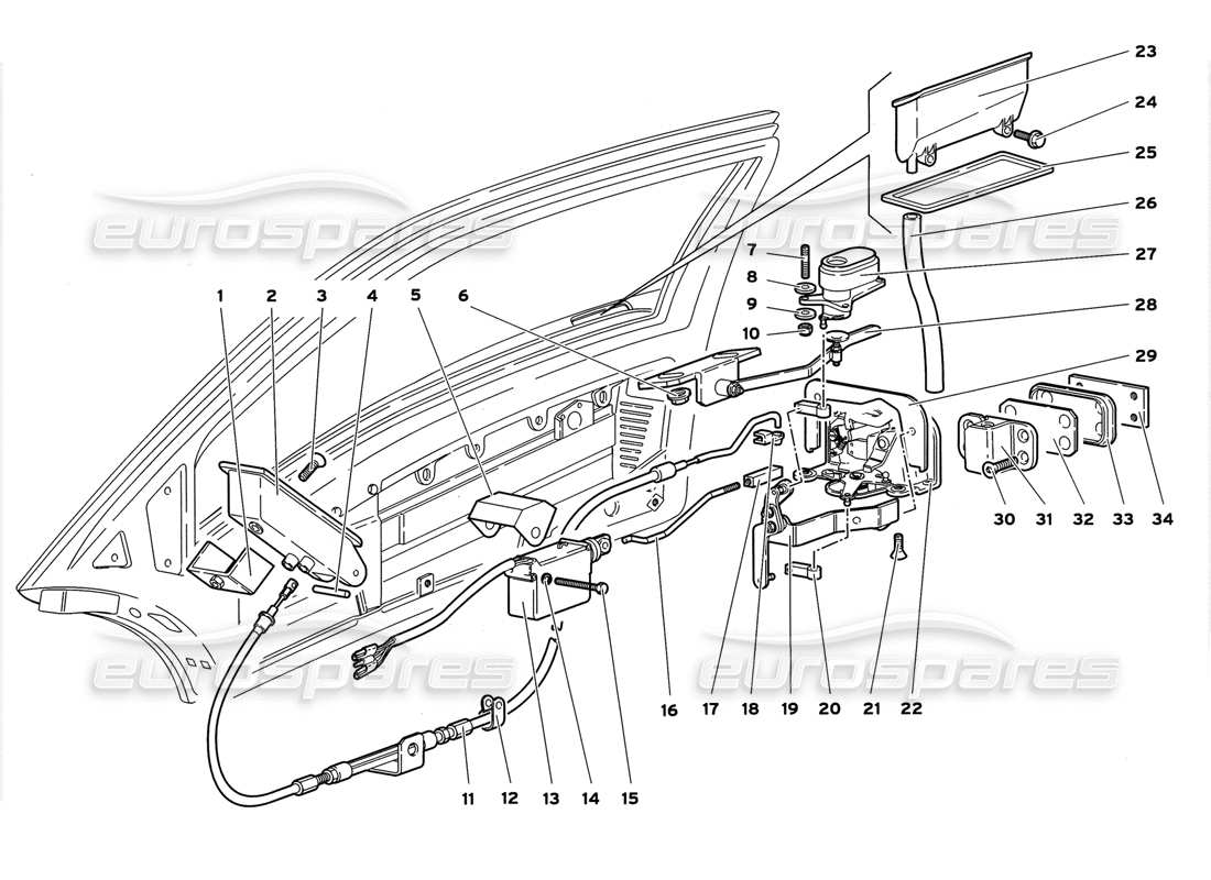 lamborghini diablo gt (1999) mecanismo de puerta diagrama de piezas