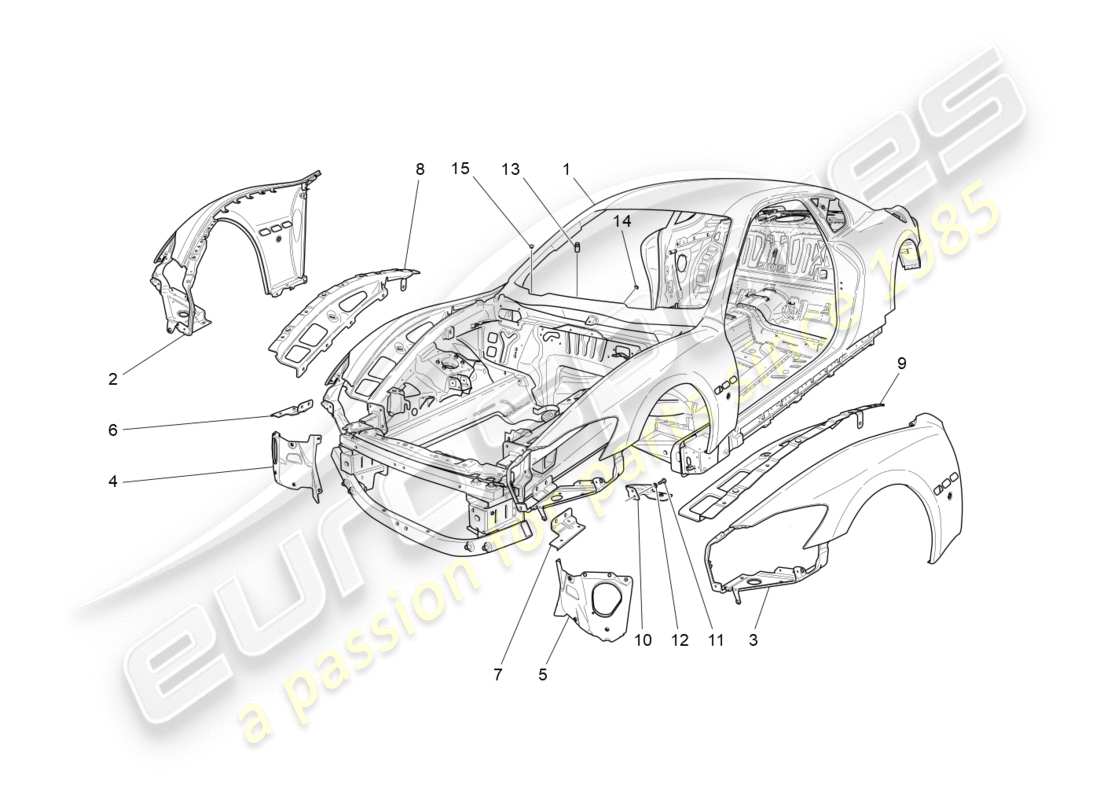 maserati granturismo s (2020) diagrama de piezas de la carrocería y los paneles exteriores delanteros