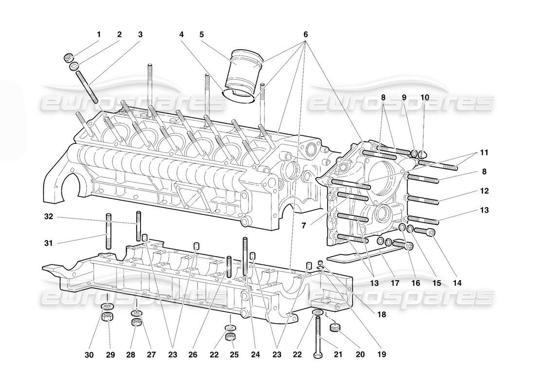 lamborghini diablo se30 (1995) diagrama de piezas de montaje inferior y cigüeñal