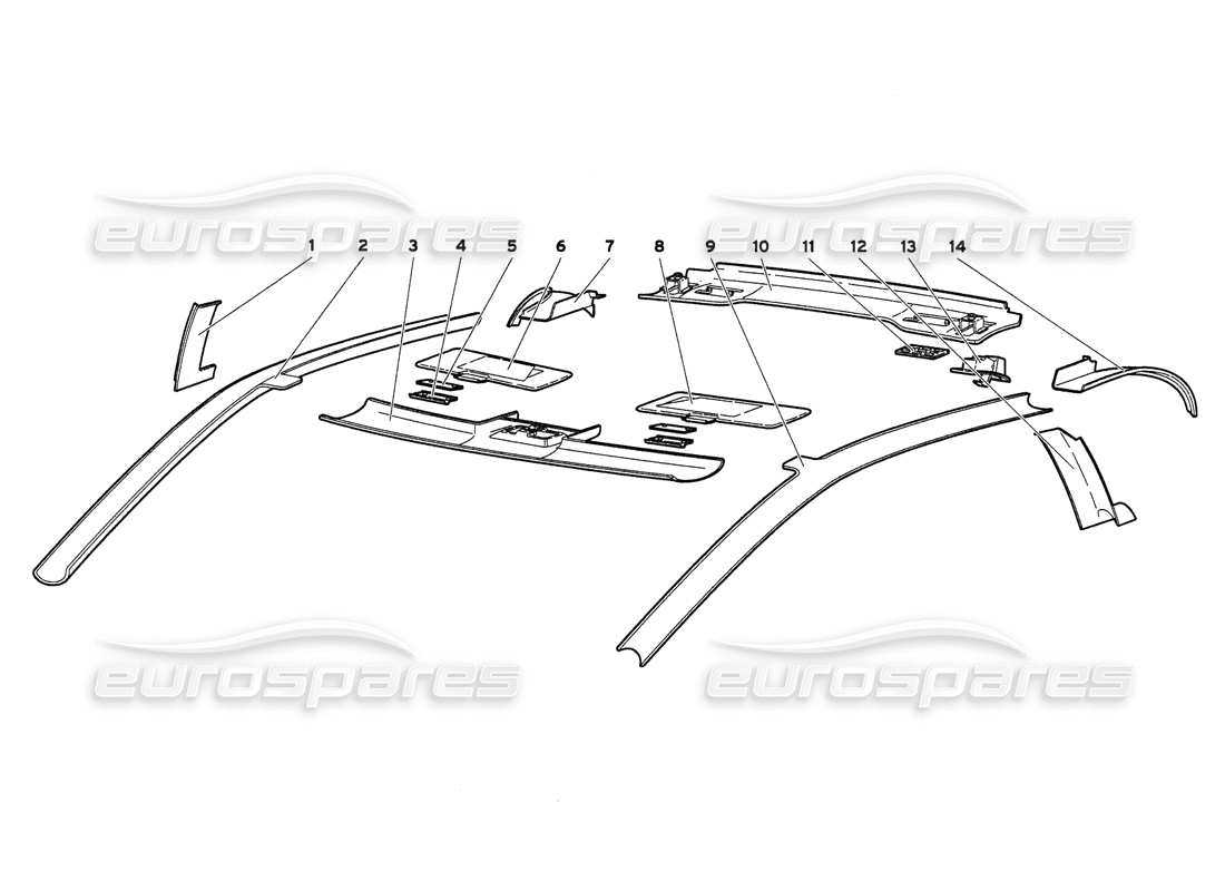 lamborghini diablo 6.0 (2001) diagrama de piezas de los adornos del compartimiento del pasajero