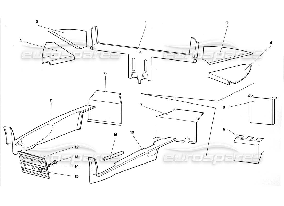 lamborghini diablo gt (1999) revestimiento del compartimiento de pasajeros diagrama de piezas