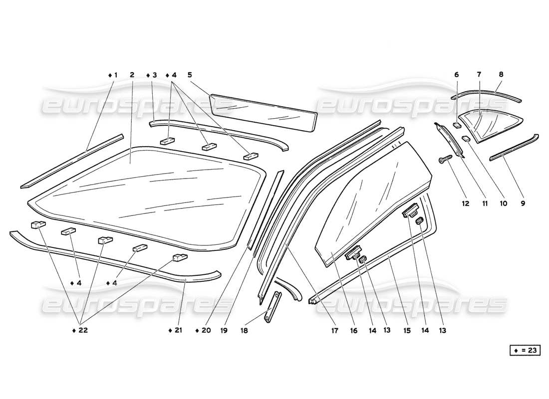 lamborghini diablo 6.0 (2001) diagrama de piezas de windows