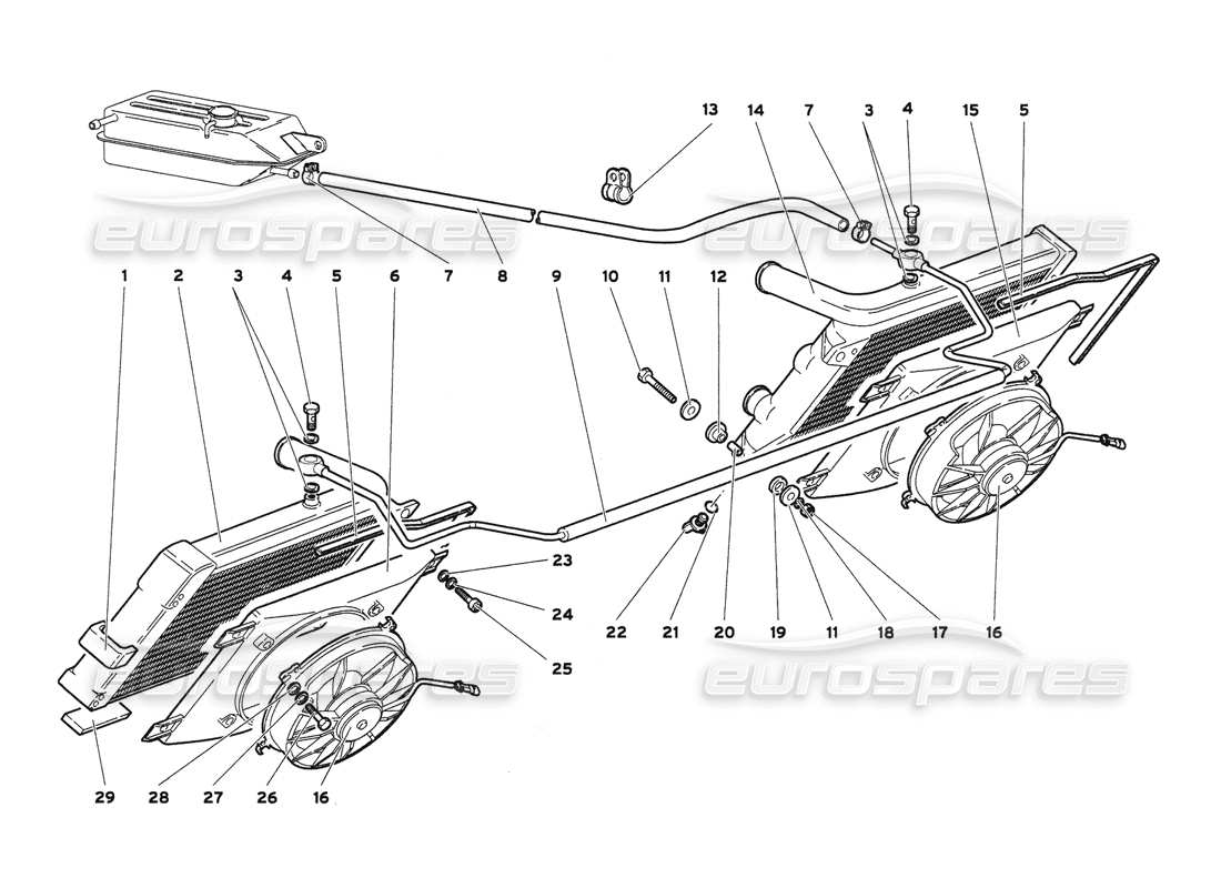 lamborghini diablo 6.0 (2001) diagrama de piezas de radiadores y ventiladores eléctricos