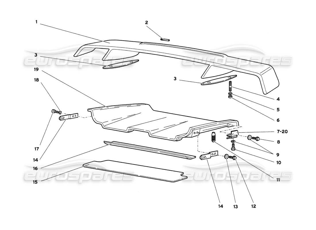 lamborghini diablo 6.0 (2001) diagrama de piezas del capó trasero y el alerón