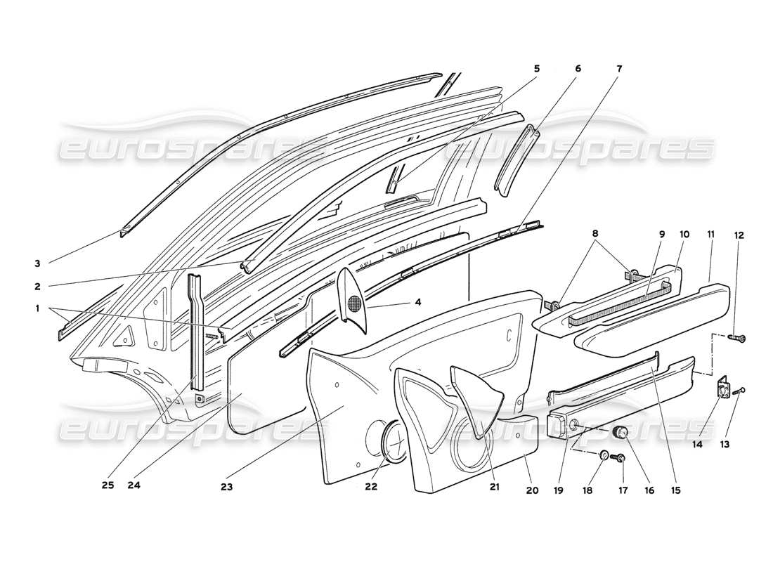 lamborghini diablo 6.0 (2001) diagrama de piezas de puertas