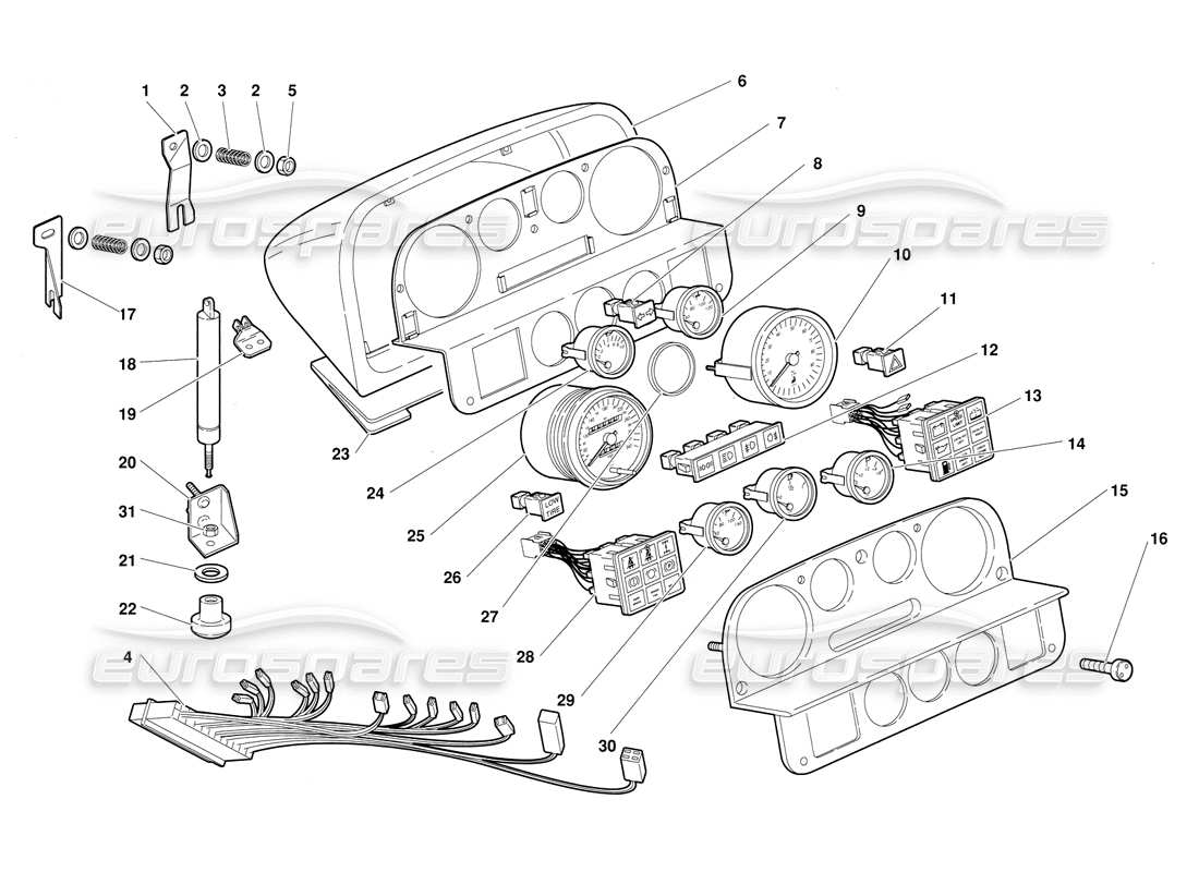 lamborghini diablo (1991) diagrama de piezas de instrumentos del tablero