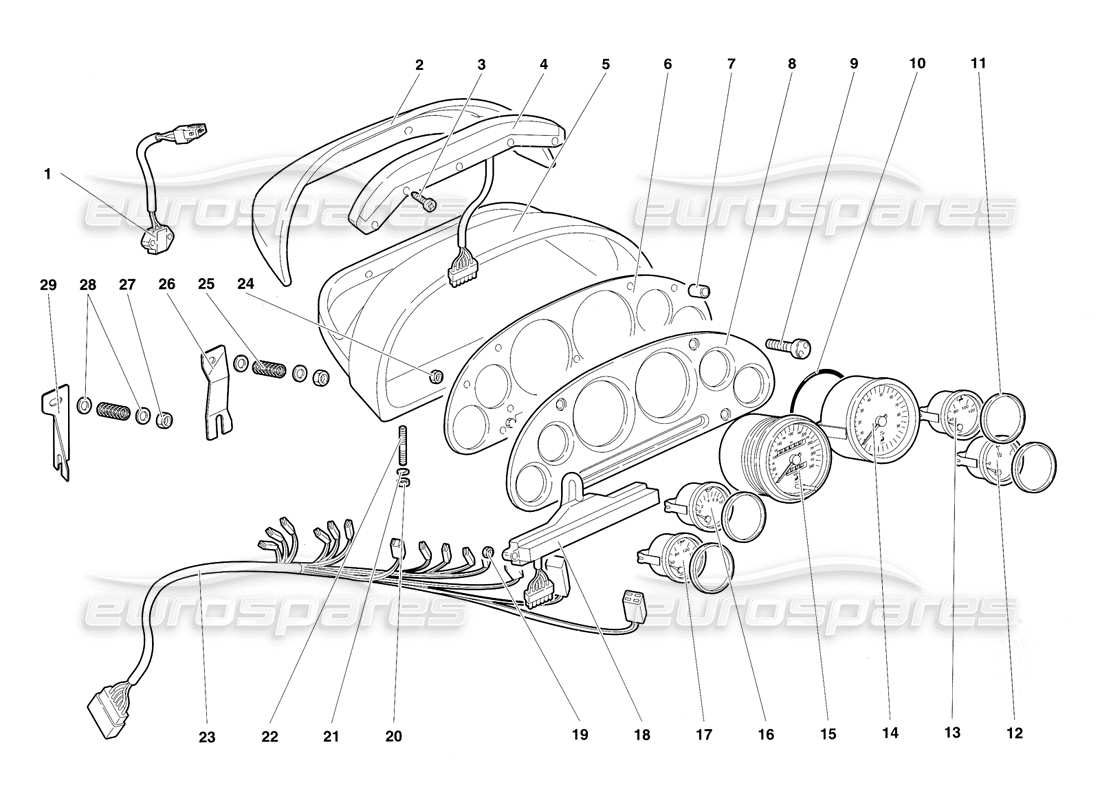 lamborghini diablo sv (1997) diagrama de piezas de instrumentos del tablero