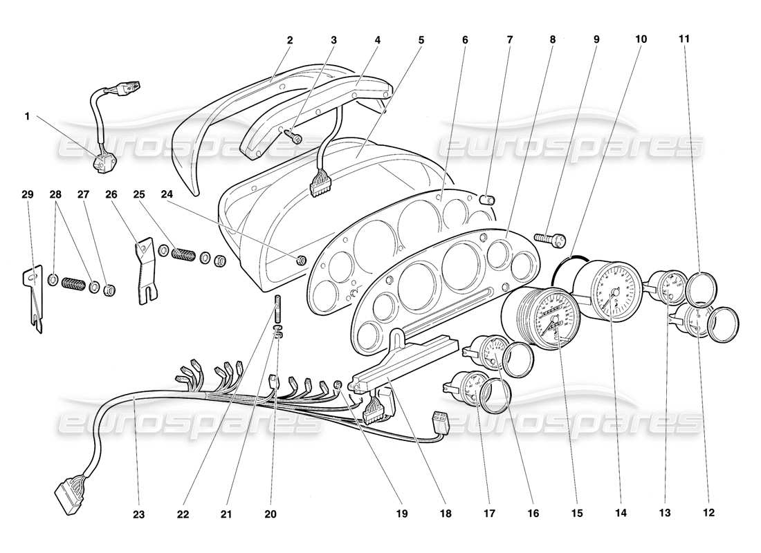 lamborghini diablo se30 (1995) instrumentos del tablero diagrama de piezas